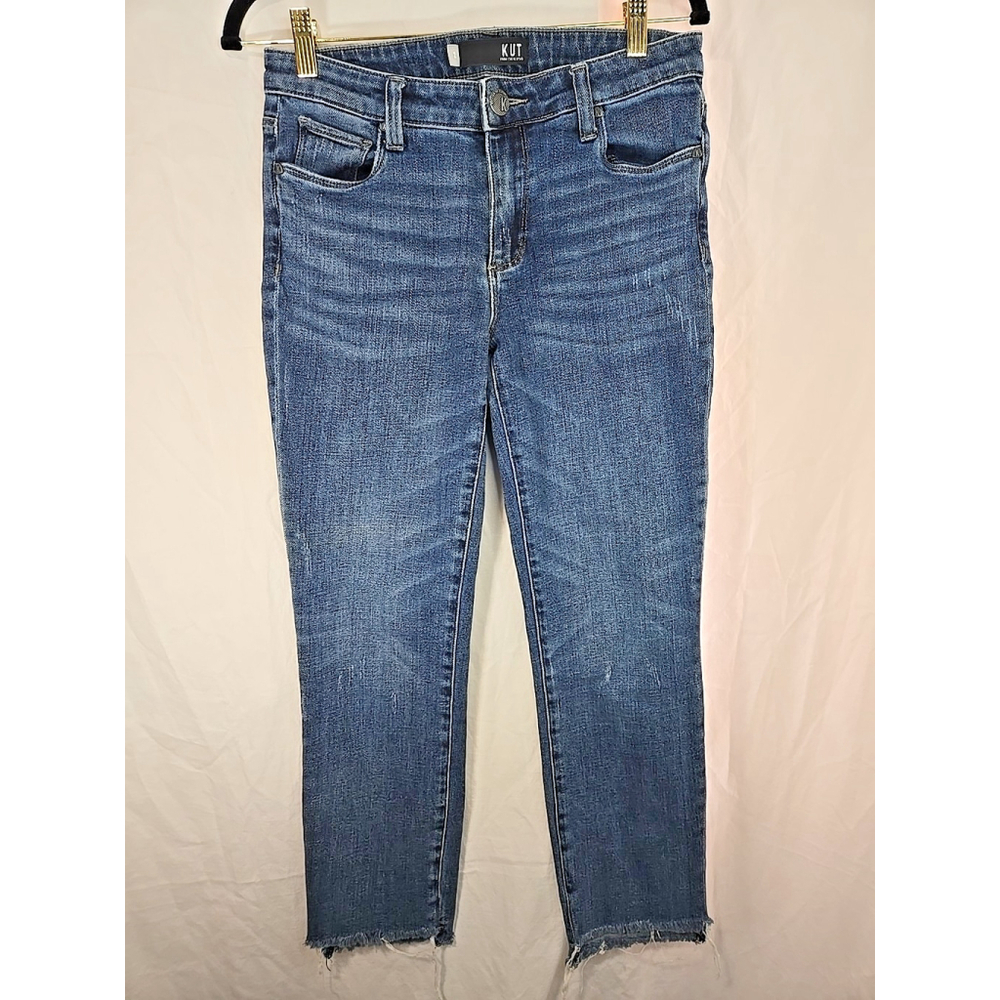 KUT Reese Ankle Straight Jeans Size 2 Light Wash Raw Hem Cropped Denim - Picture 2 of 9